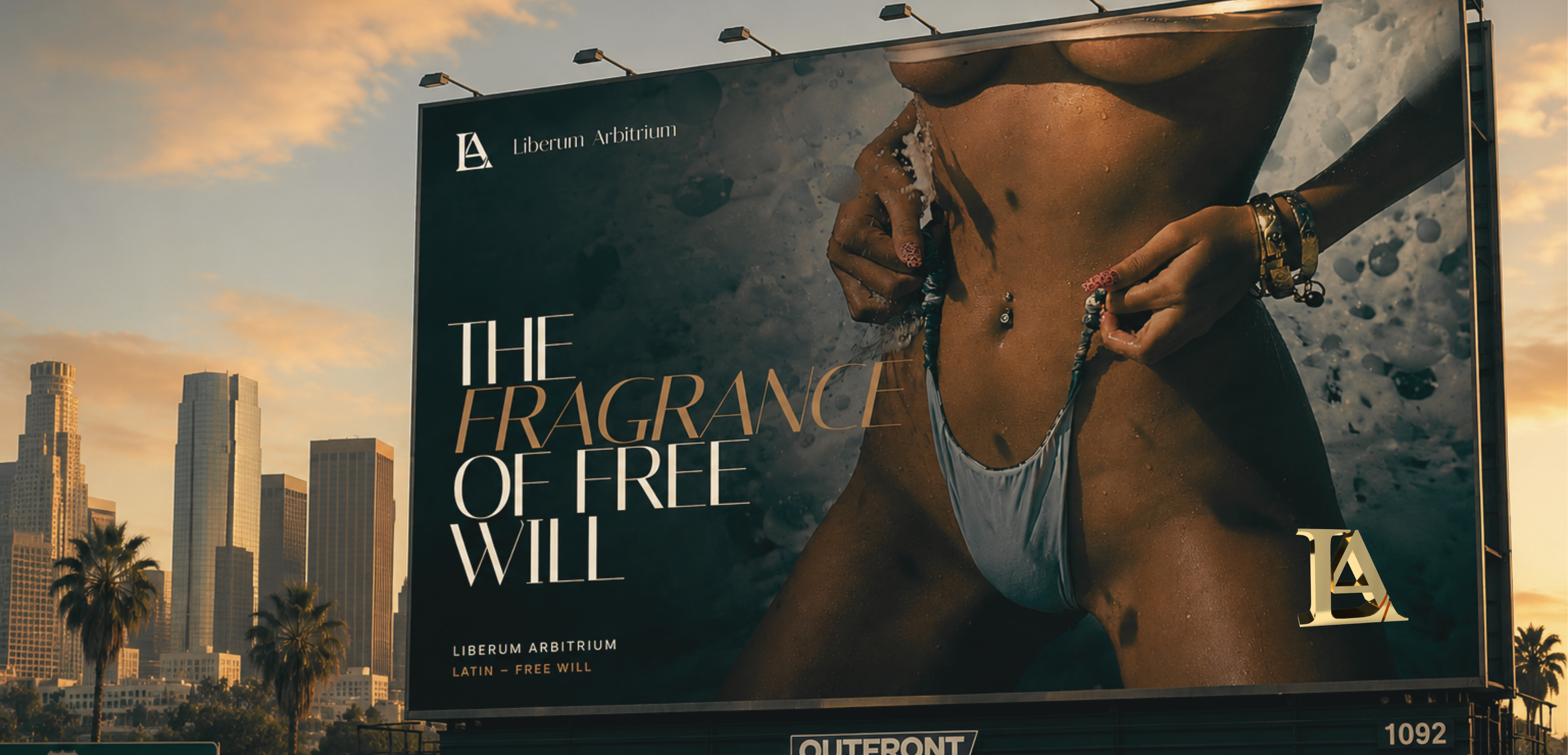 Liberum Arbitrium billboard featuring a woman’s body in Los Angeles