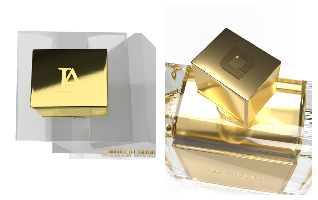 Liberum Arbitrium gold perfume bottle and box